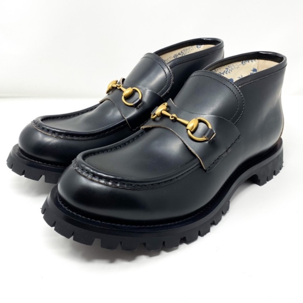 GUCCI Mens Horsebit Leather Lug Sole Black Boots